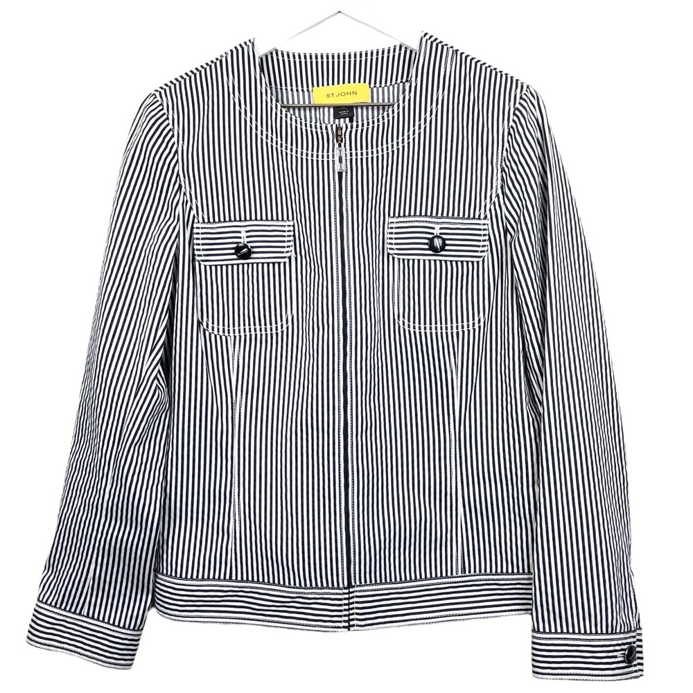 St. John Pinstripe Zip Up Jacket